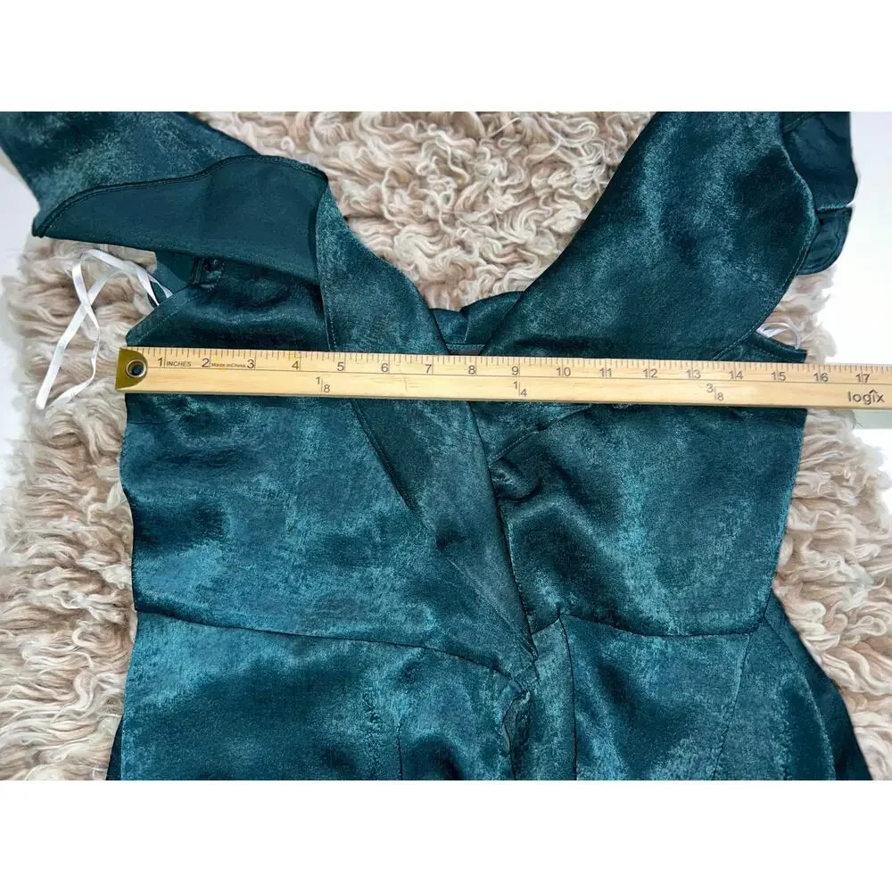 Lulus women’s New off the shoulder mariah satin emerald green wrap maxi dress - Picture 8 of 14